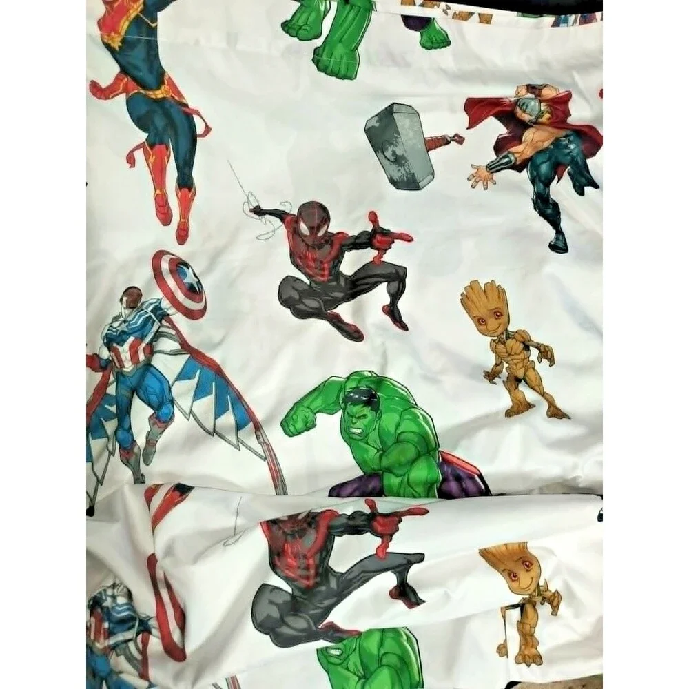 Marvel Avengers Twin Flat Sheet White Spider-Man Hulk Thor Groot Iron Man Cotton